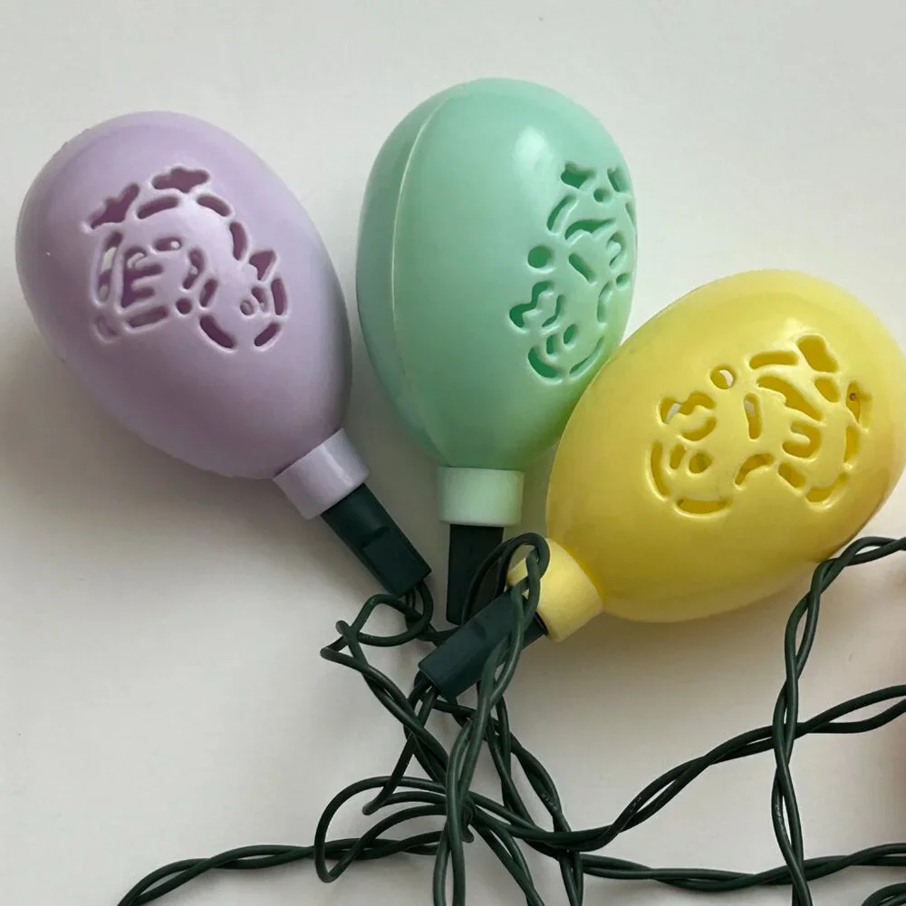 Happy Easter Blow Mold 10 Egg String Light Set Chick Duck Cutout Plastic Vintage